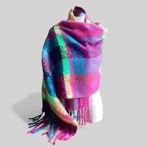 Multicolor Plaid Women's Knit Scarf with fringe